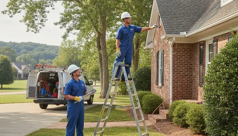 Plumbing repair technician servicing pipes in Nashville, TN for a local plumbing business